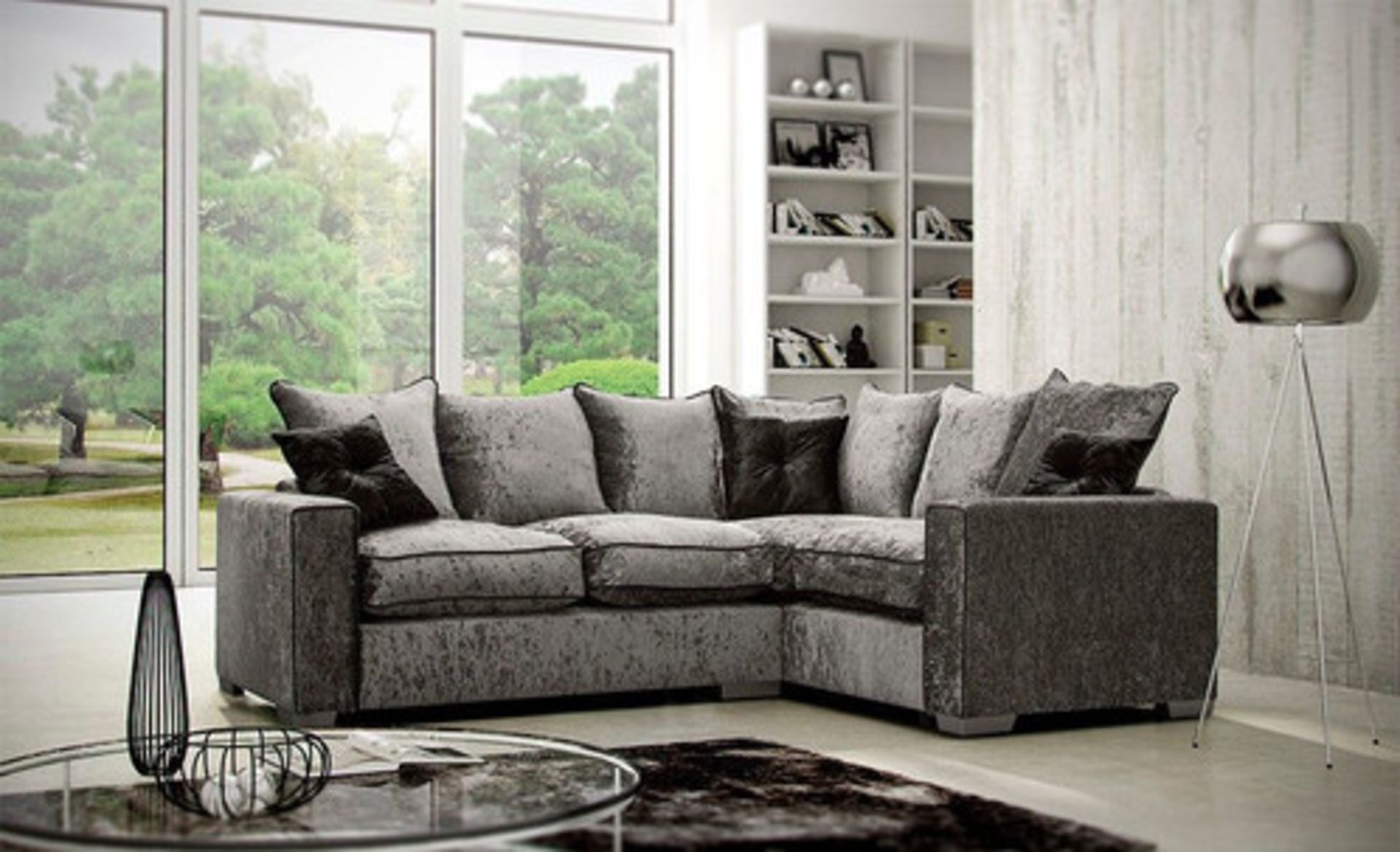 Festival velvet 1c2 corner sofa in ebony glitz and silver glitz fabric