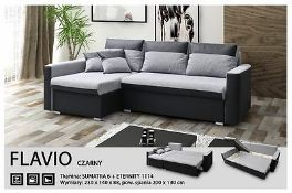Flàvio corner sofa bed right hand facing in black and grey faux leather
