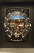 BRAND NEW QUAMER GENTS MULTI FUNCTIONAL DIGITAL WATCH, BLACK FACE AND BLACK/ SILVER STRAP,