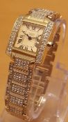 BRAND NEW LADIES GOLD SQUARE FACE DIAMENTE WATCH BY SOFTECH - RRP £149