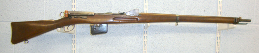 British Nitro Proofed, Swiss, Schmidt-Rubin Model 1889 7.5 x 53.5 mm Straight Pull, Rifle. Sn