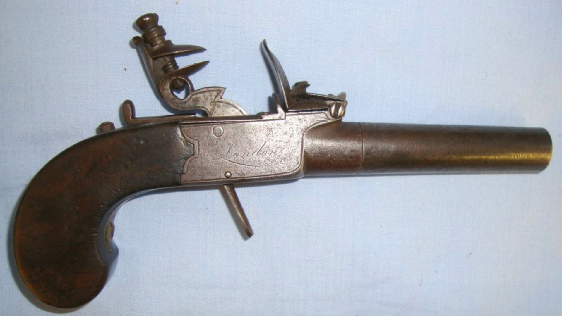 C1820 English, Steel Framed .38 Bore Flintlock Pocket Pistol With Screw Off Barrel