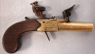 C 1800 Brass Framed Ladies 'Muff' Pistol with & Sliding Safety Catch by Tindall & Dutton