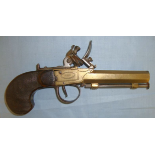 C1800 French, Brass Octagonal Barrel & Frame Flintlock .32 Bore Pocket Pistol By Mathe Paris