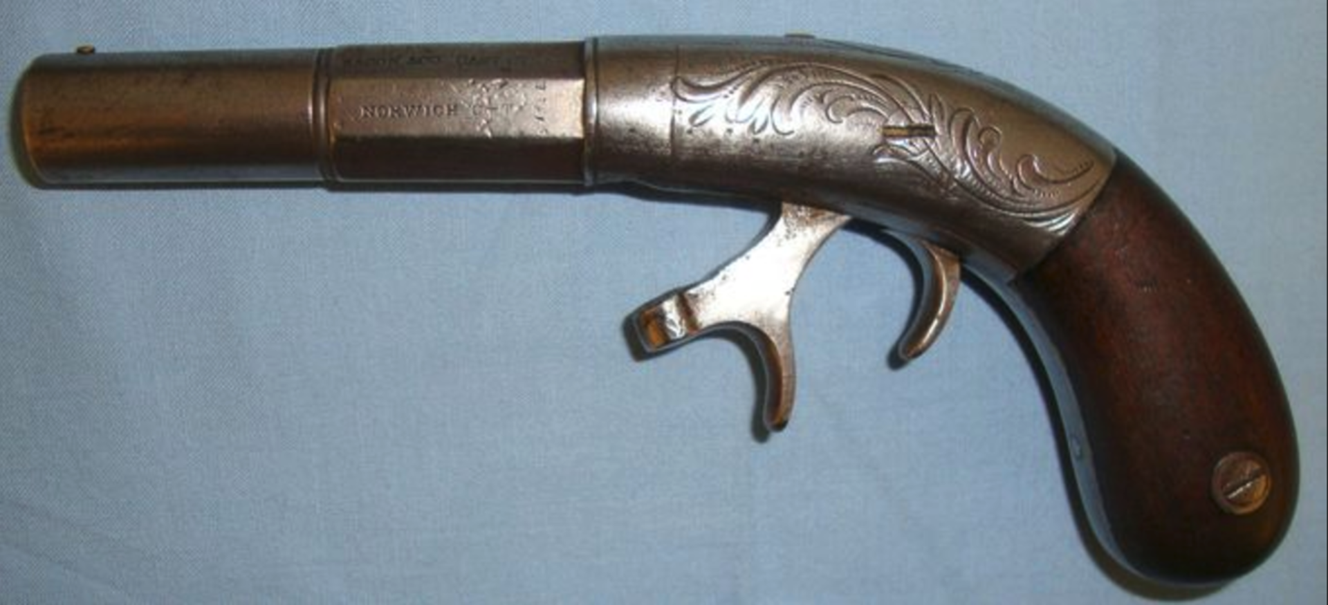 American Civil War Era Cast Steel .34" Calibre Under Hammer Percussion Pistol With Cannon Barrel - Image 2 of 3