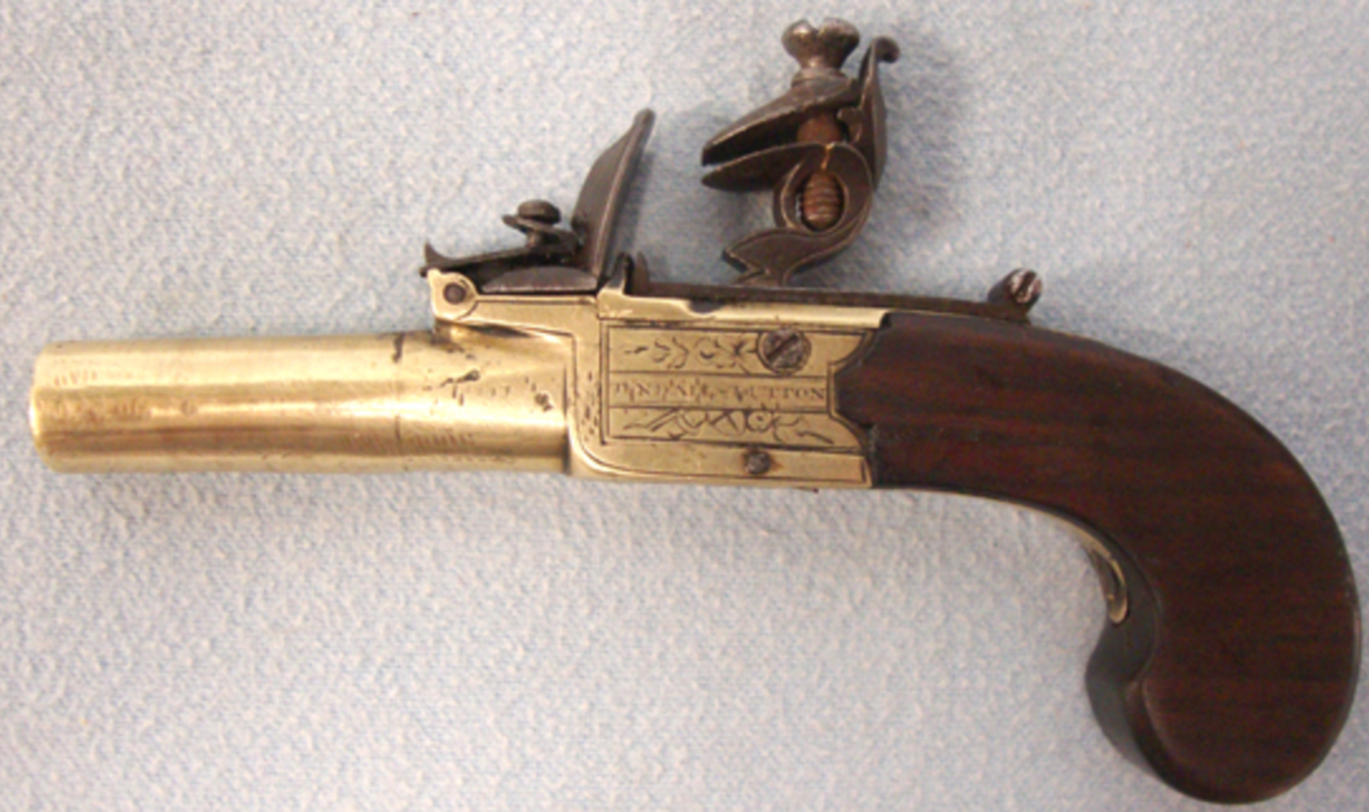 C 1800 Brass Framed Ladies 'Muff' Pistol with & Sliding Safety Catch by Tindall & Dutton - Image 3 of 3