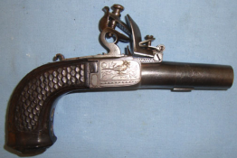 QUALITY DISTINCTIVE CONSTRUCTION, 18th Century 36 Bore, Flintlock Pocket Pistol