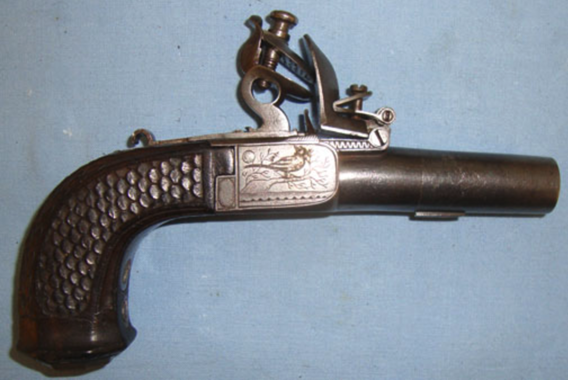 QUALITY DISTINCTIVE CONSTRUCTION, 18th Century 36 Bore, Flintlock Pocket Pistol