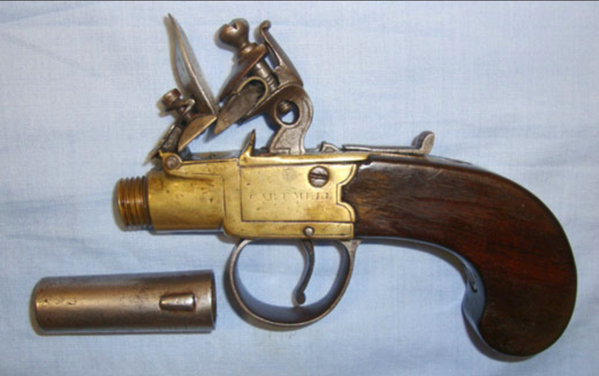 1817-1827 English, Brass Framed Flintlock Pocket Pistol With Screw Off Barrel - Image 3 of 3