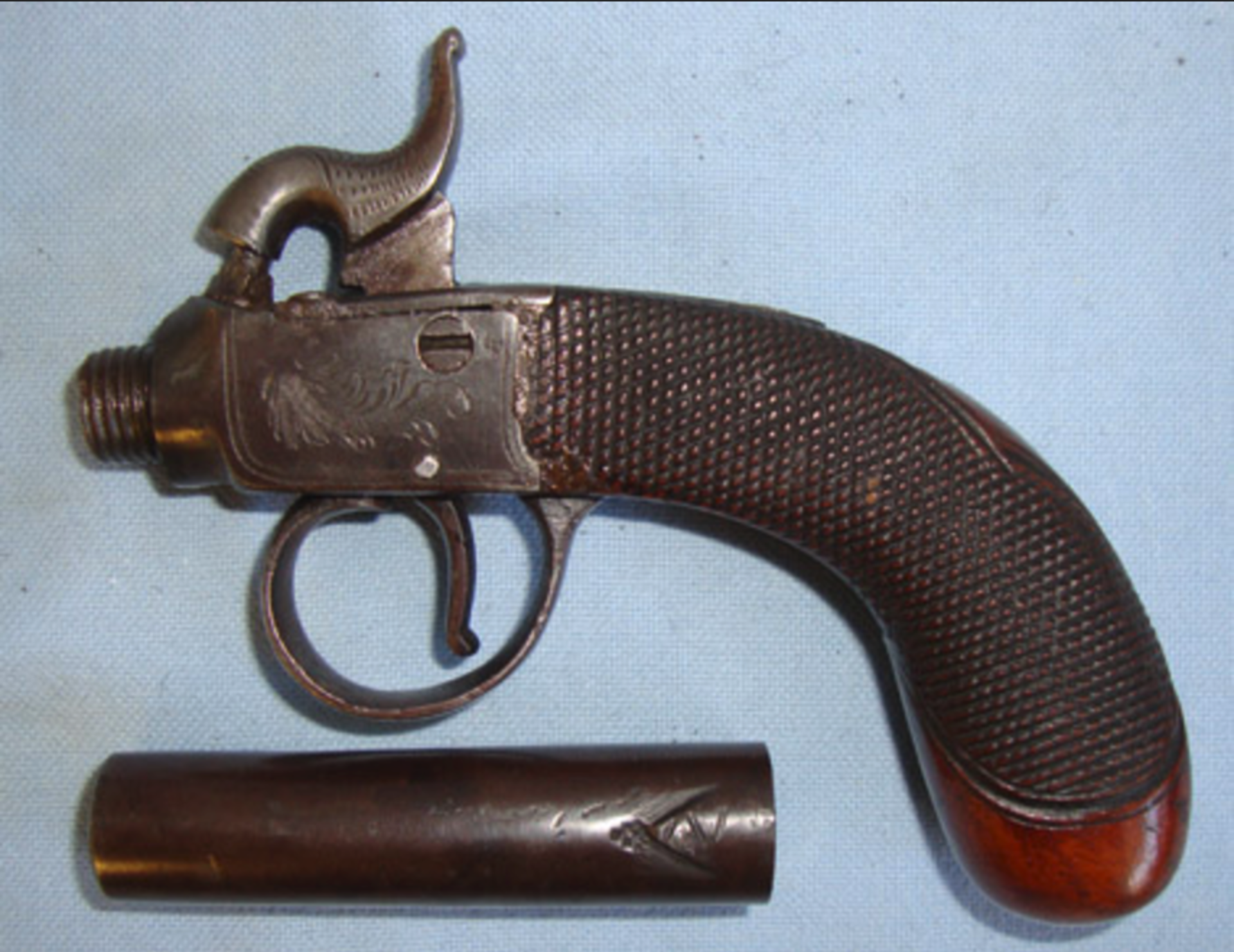 Mid 1800's, English .45" Bore Box Lock Percussion Pocket Pistol With Screw Off Barrel - Image 3 of 3