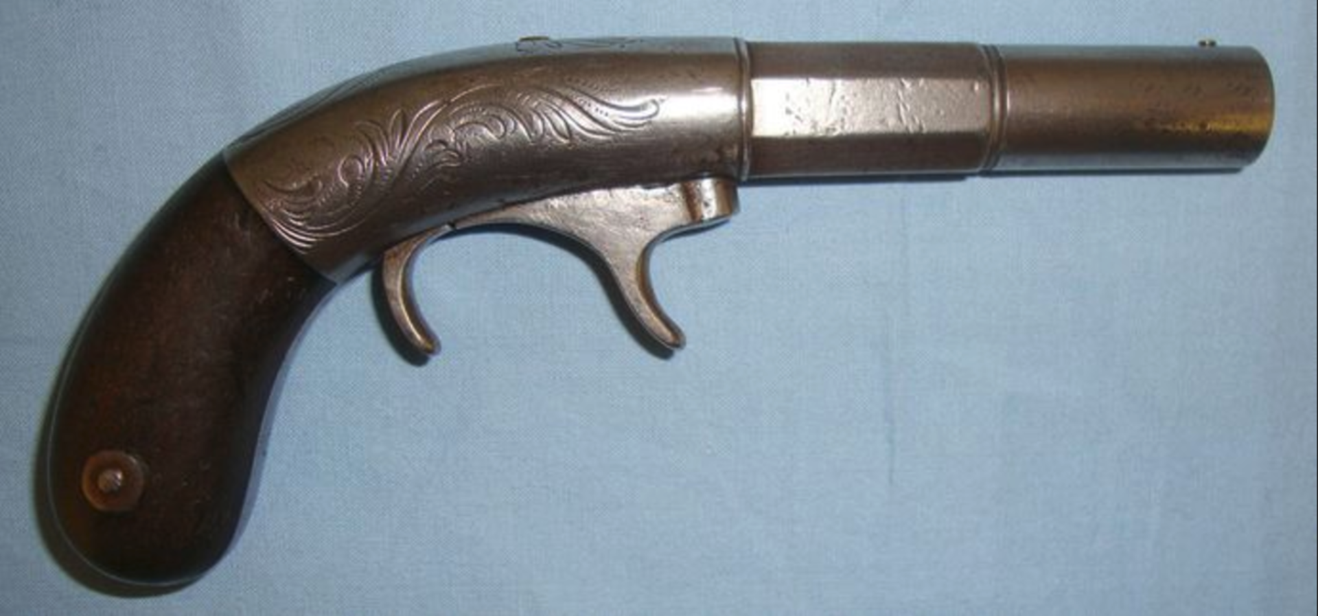 American Civil War Era Cast Steel .34" Calibre Under Hammer Percussion Pistol With Cannon Barrel