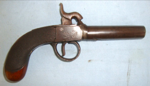 Mid 1800's, English .45" Bore Box Lock Percussion Pocket Pistol With Screw Off Barrel