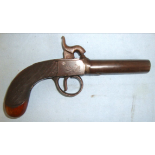 Mid 1800's, English .45" Bore Box Lock Percussion Pocket Pistol With Screw Off Barrel