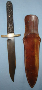 C1910 American Bowie Knife By LF&C (Landers, Frary & Clark) With Stag Horn Grips & Leather Scabbard.