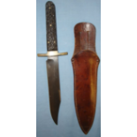 C1910 American Bowie Knife By LF&C (Landers, Frary & Clark) With Stag Horn Grips & Leather Scabbard.