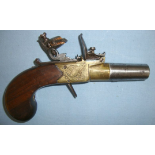 C1830 English, Brass Framed Flintlock Pocket Pistol With Screw Off Barrel