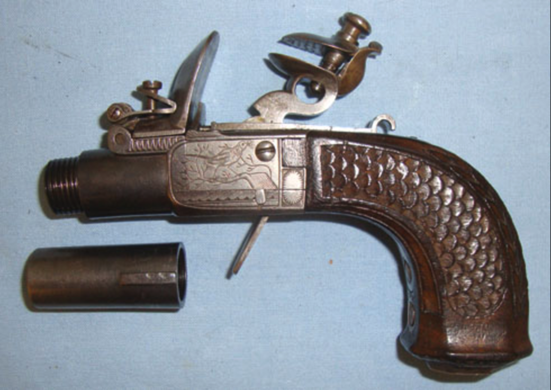 QUALITY DISTINCTIVE CONSTRUCTION, 18th Century 36 Bore, Flintlock Pocket Pistol - Image 2 of 3