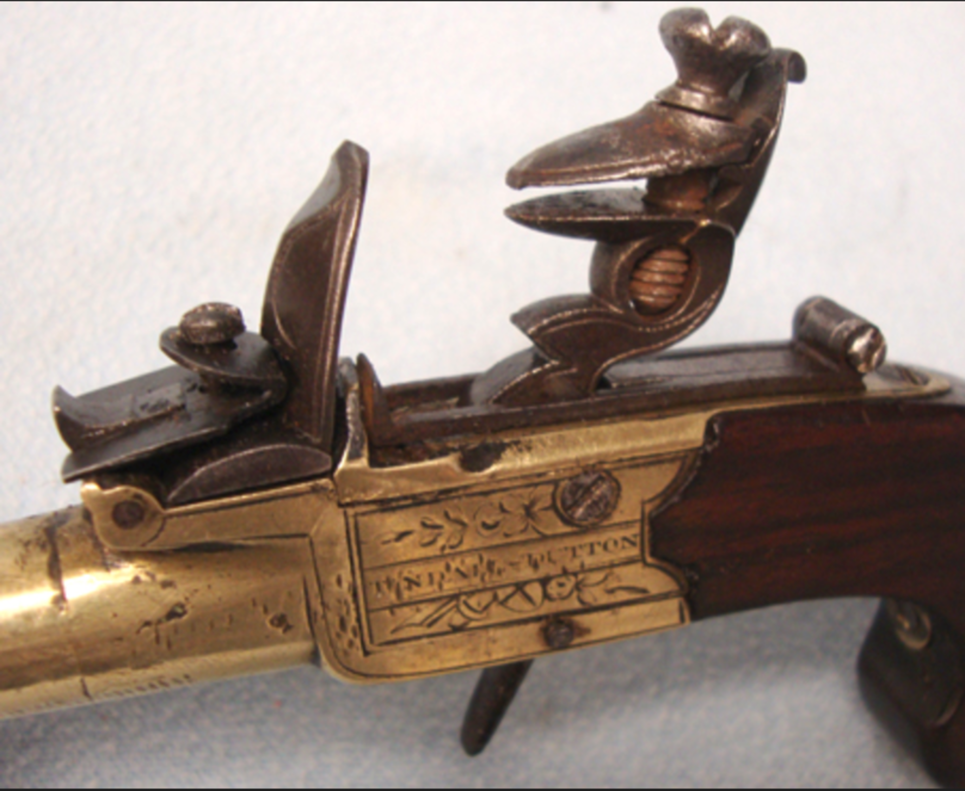 C 1800 Brass Framed Ladies 'Muff' Pistol with & Sliding Safety Catch by Tindall & Dutton - Image 2 of 3