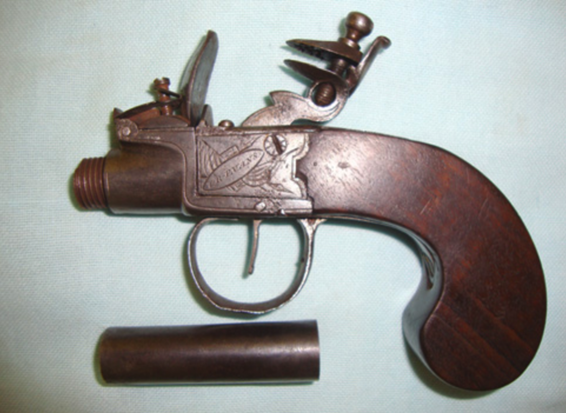 C 1840 Flintlock Pocket Pistol By L.R. Evans Of London. - Image 2 of 3