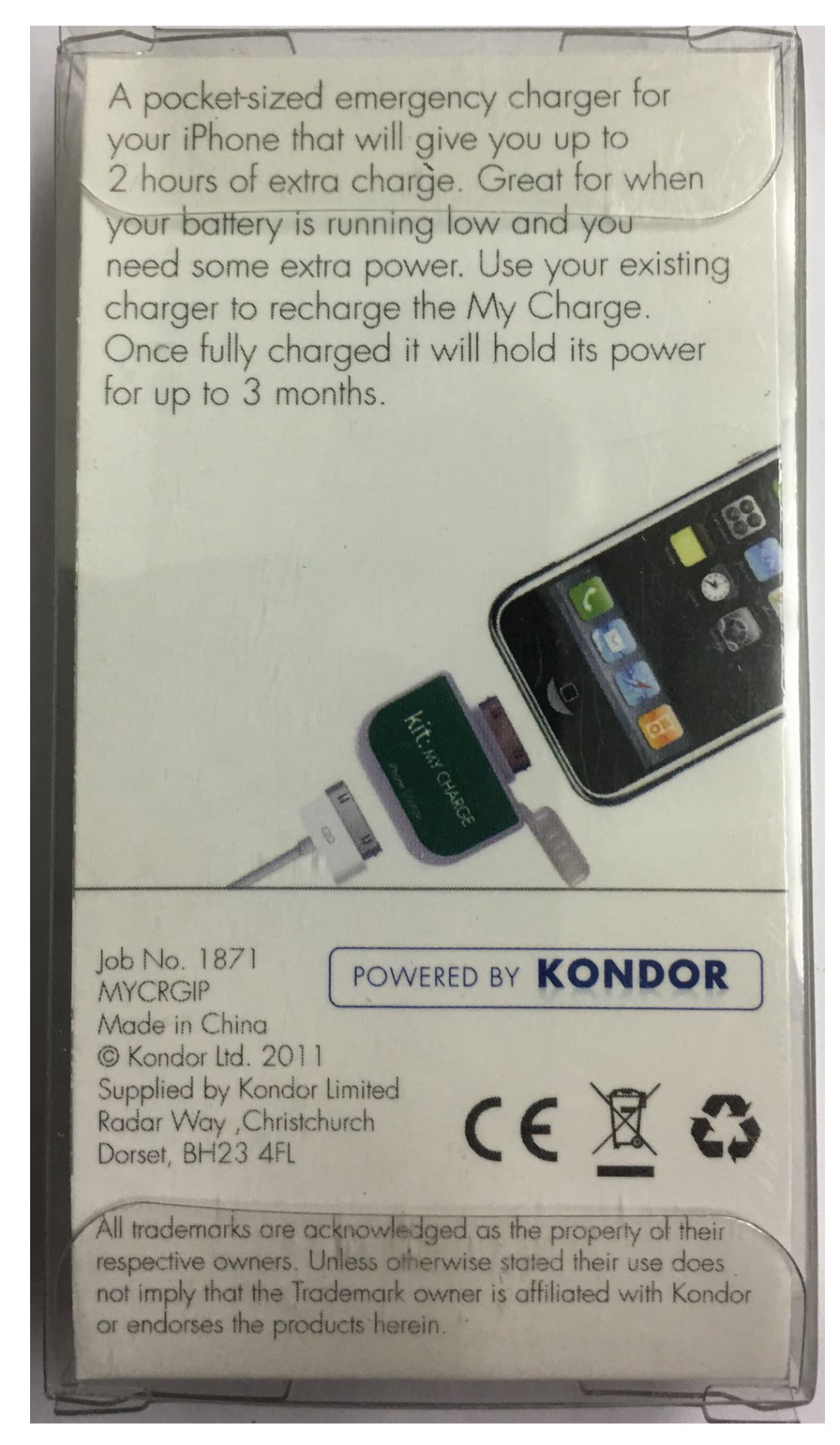 Lot of 30 Units-Kit iPhone Emergency Battery Charger MYCRGIP