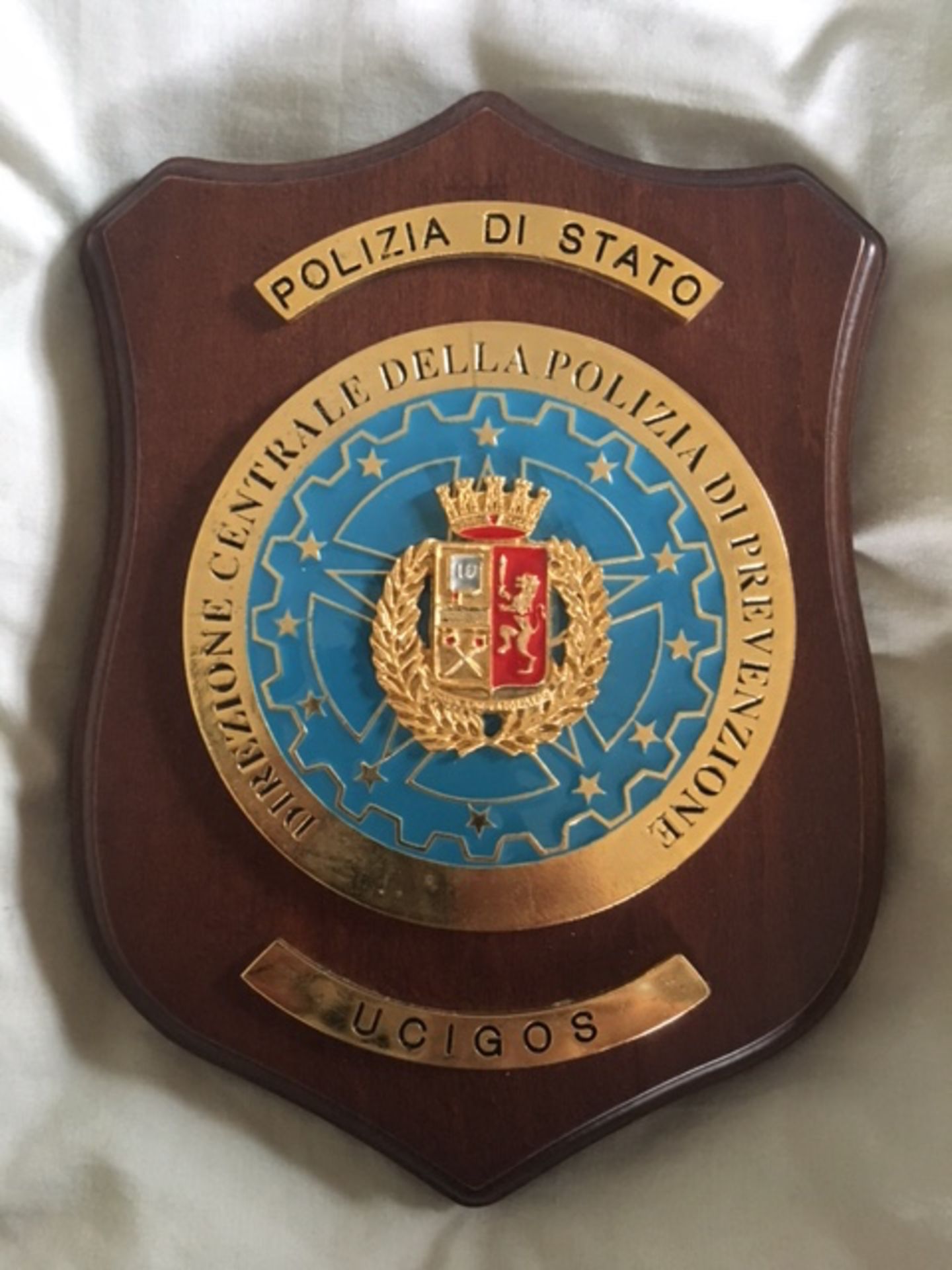 Italian central police investigation wood plaque