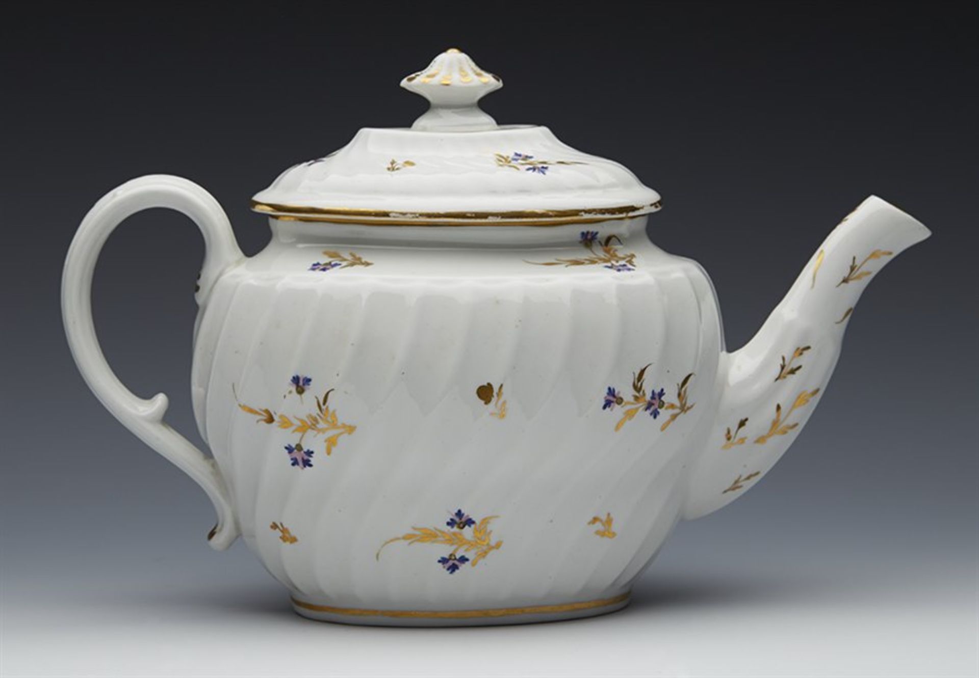 Antique Flight Worcester Ribbed Design Teapot With Floral Sprigs C.1790 - Image 12 of 12