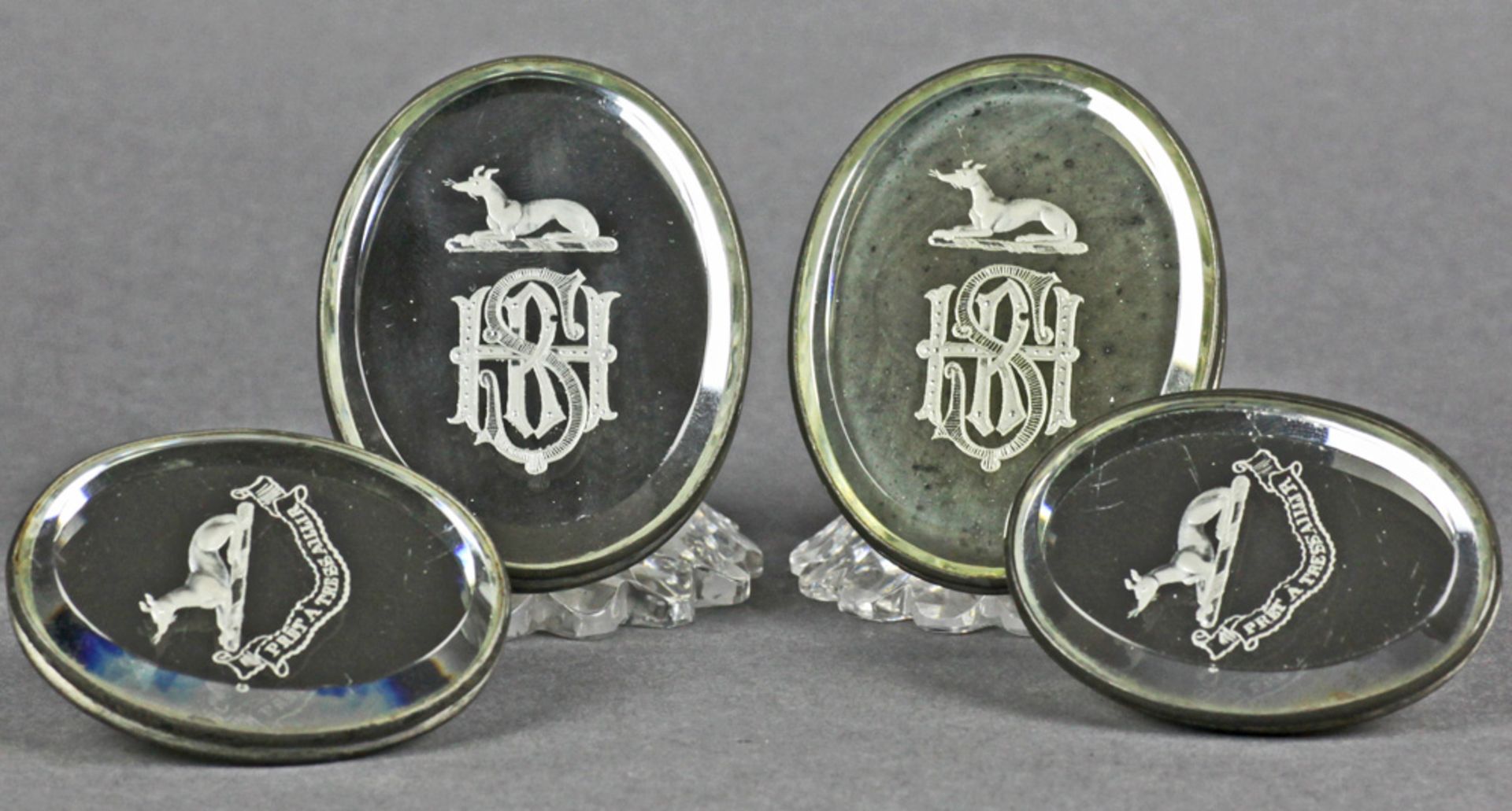 Pair Crested Glass Menu Holders And Place Markers C.1900 - Image 9 of 9