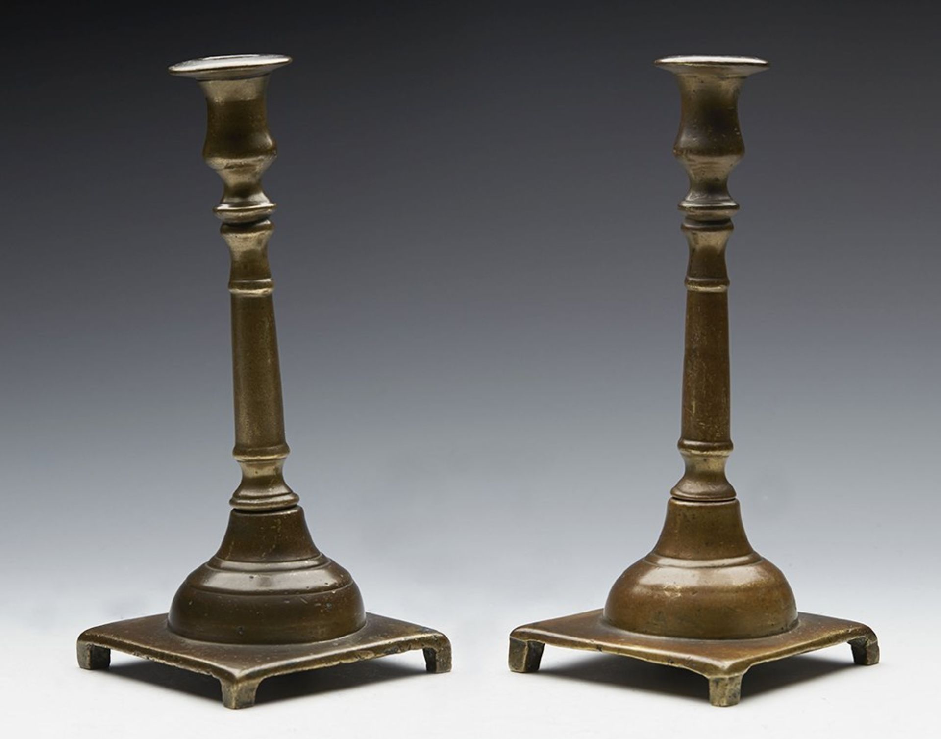 Pair Antique Spanish Bronze Candlesticks 18Th C. - Image 4 of 12