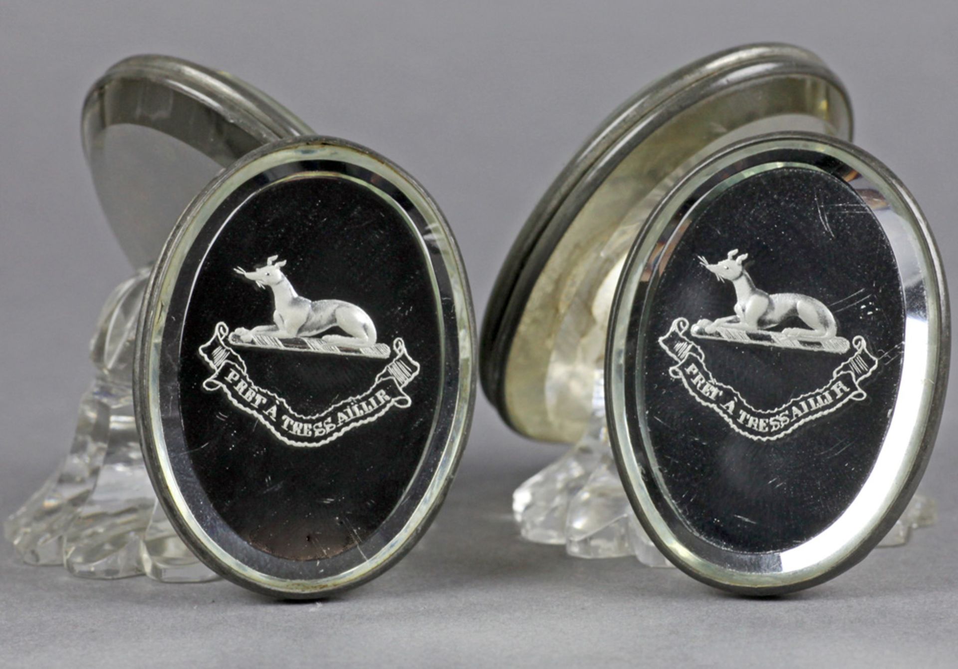 Pair Crested Glass Menu Holders And Place Markers C.1900 - Image 3 of 9