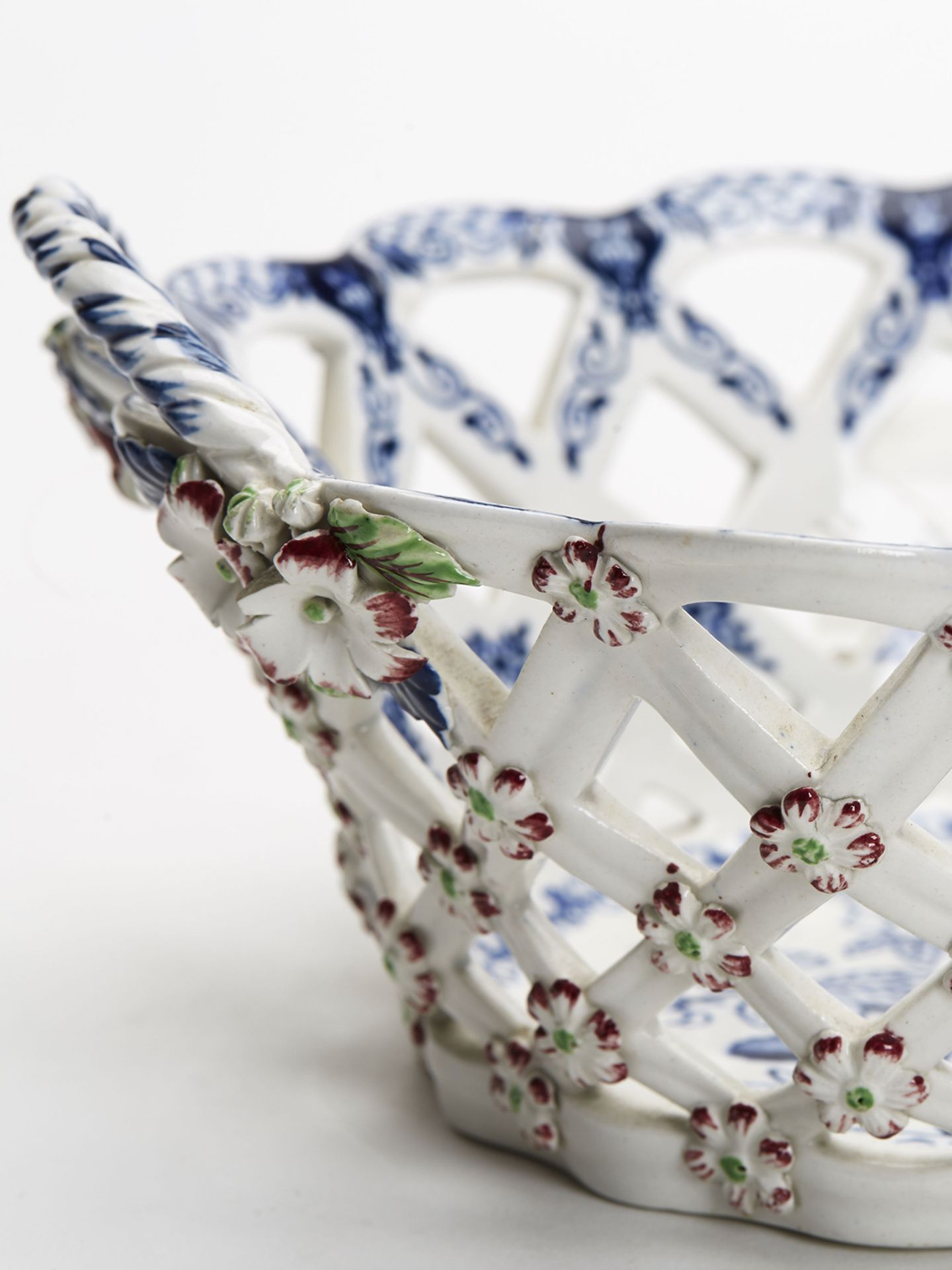 Antique Booths Worcester Blue & White Oval Basket 19Th C. - Image 5 of 8