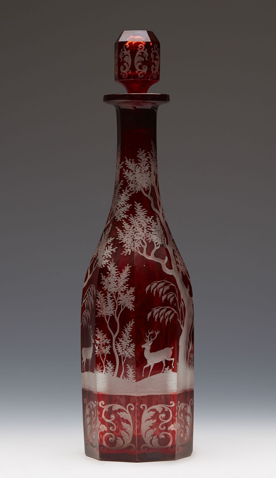 Antique Bohemian Ruby Acid Etched Spirit Decanter 19Th C. - Image 8 of 8