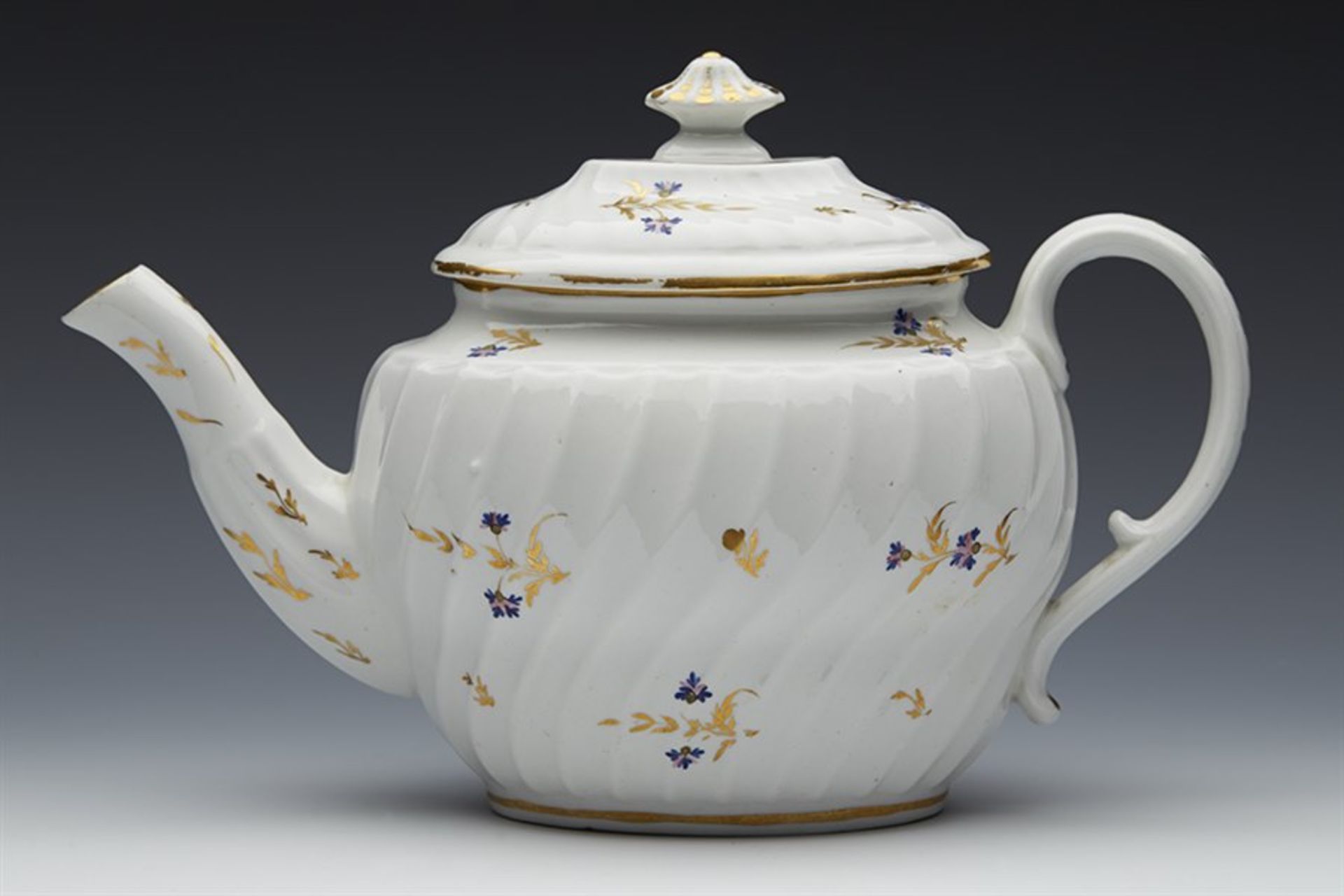 Antique Flight Worcester Ribbed Design Teapot With Floral Sprigs C.1790 - Image 4 of 12