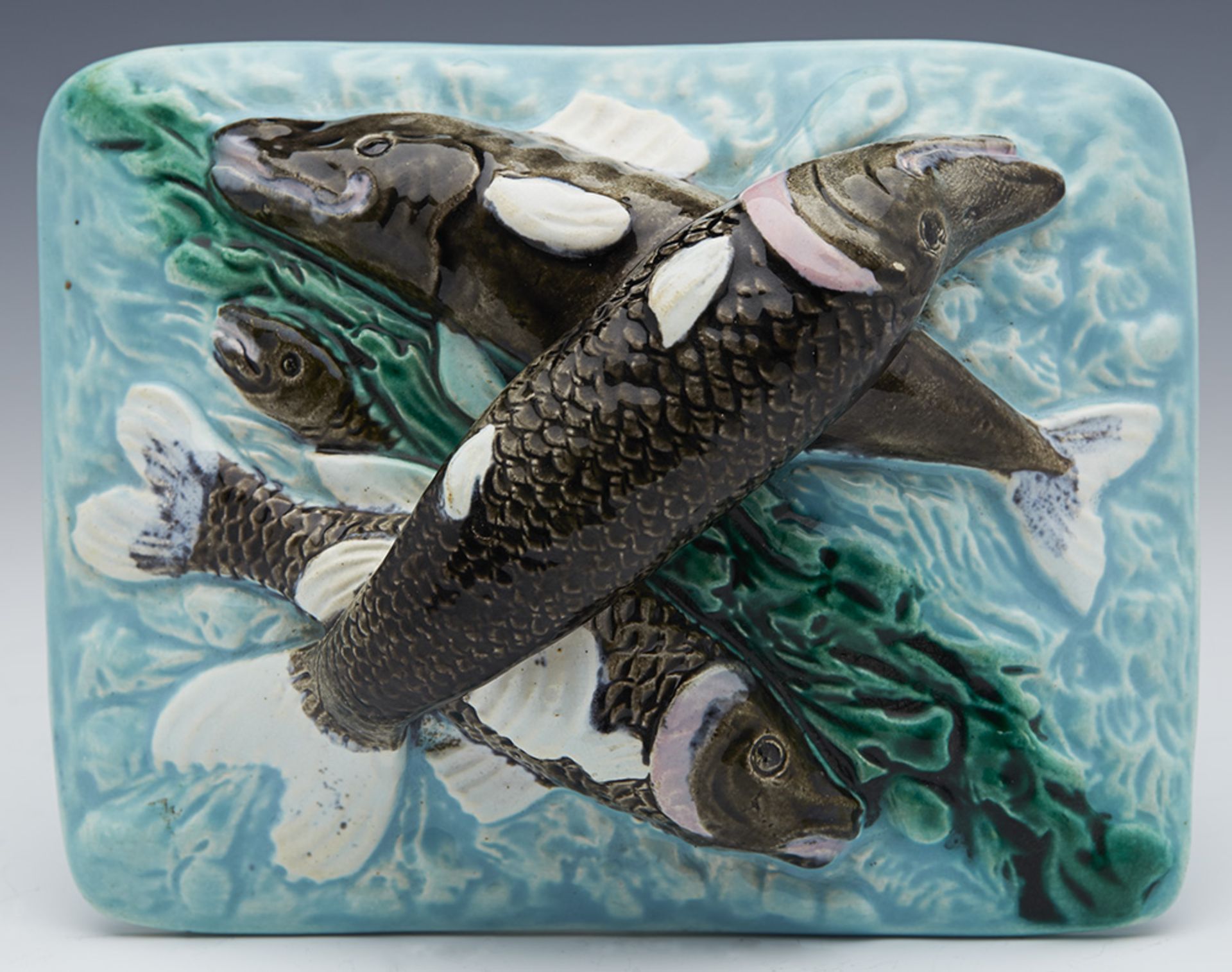Antique English Majolica Sardine Dish With Fish And Leaves C.1865 - Image 2 of 10