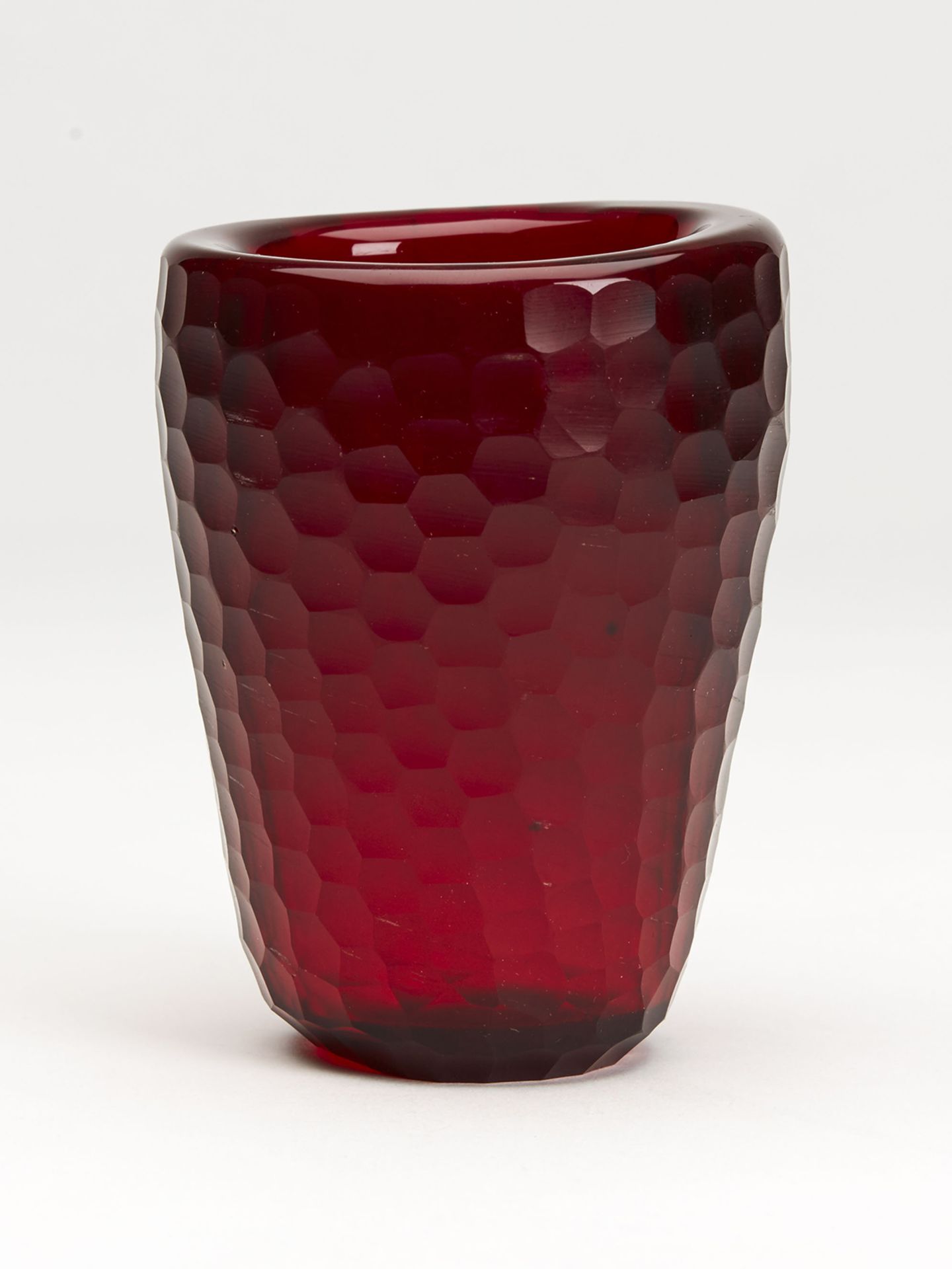 Vintage Murano Red Battuto Venini Art Glass Vase C.1940