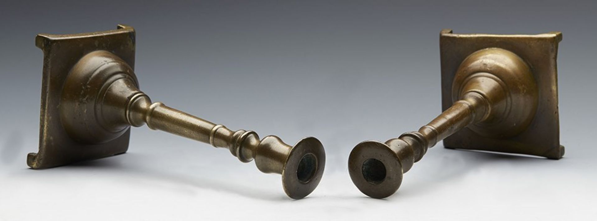 Pair Antique Spanish Bronze Candlesticks 18Th C. - Image 9 of 12