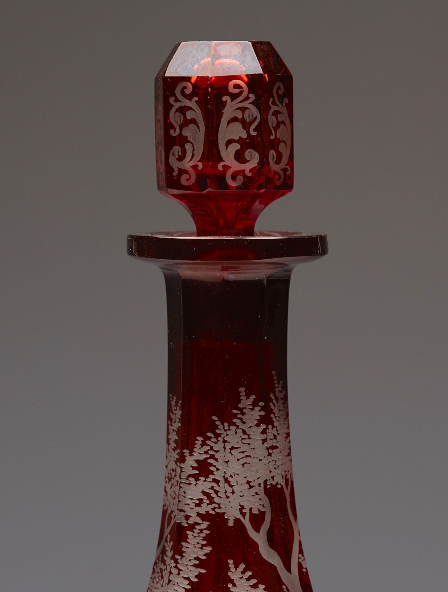 Antique Bohemian Ruby Acid Etched Spirit Decanter 19Th C. - Image 3 of 8