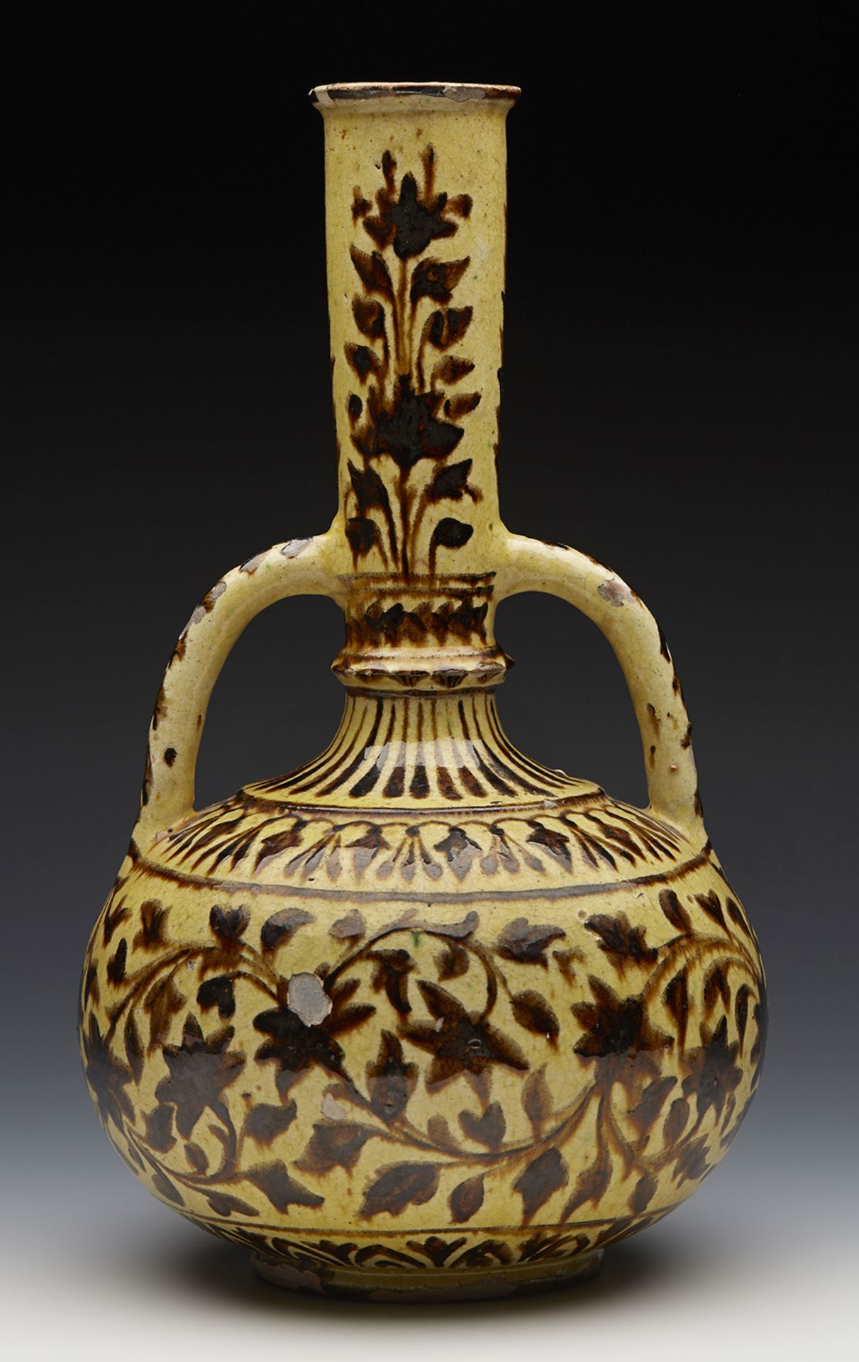 Antique Islamic Possibly Turkish Twin Handled Floral Design Vase 19Th C. - Image 4 of 8