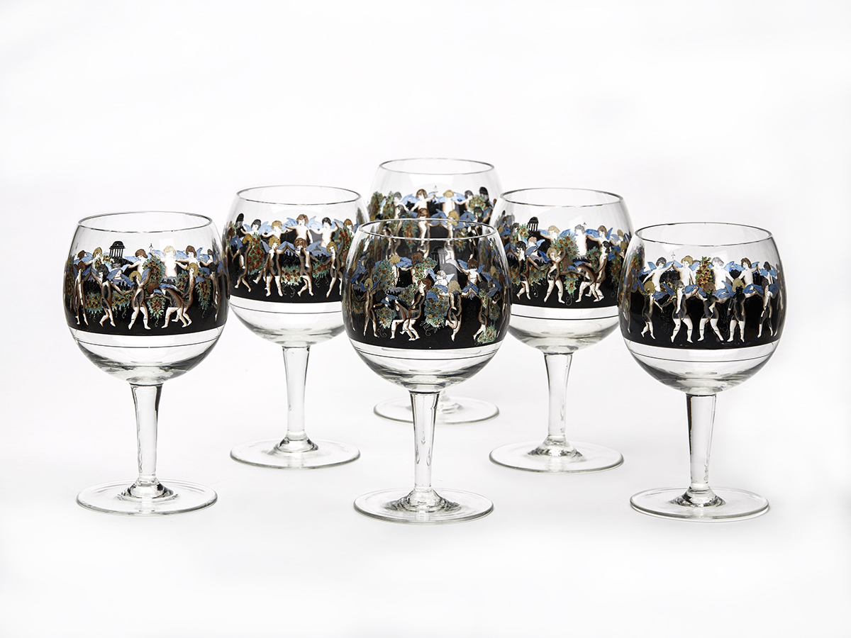 Six Vetri Della Arte Enamelled Glass Goblets 20Th C.