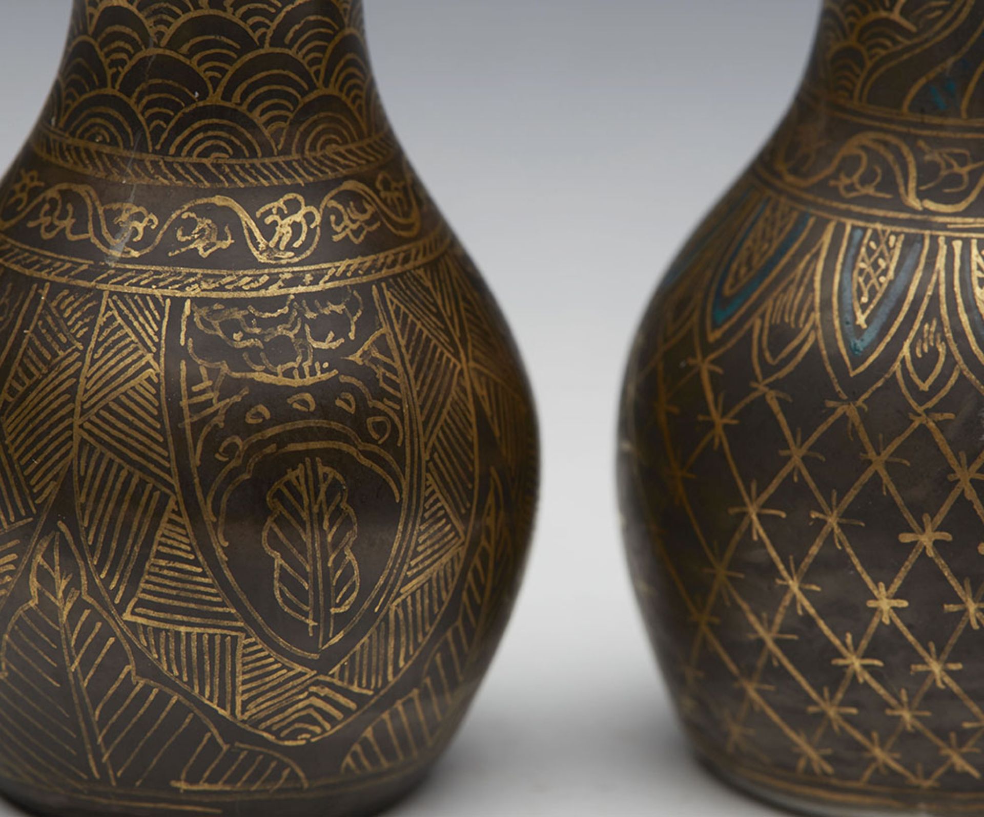 Antique Pair Miniature Satsuma Gilded Black Vases Signed 19Th C. - Image 6 of 7