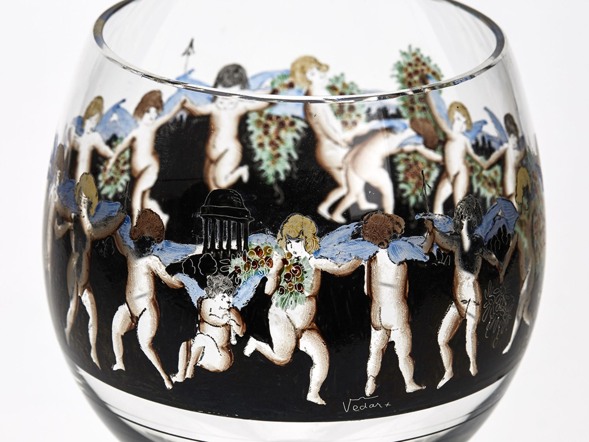 Six Vetri Della Arte Enamelled Glass Goblets 20Th C. - Bild 5 aus 9