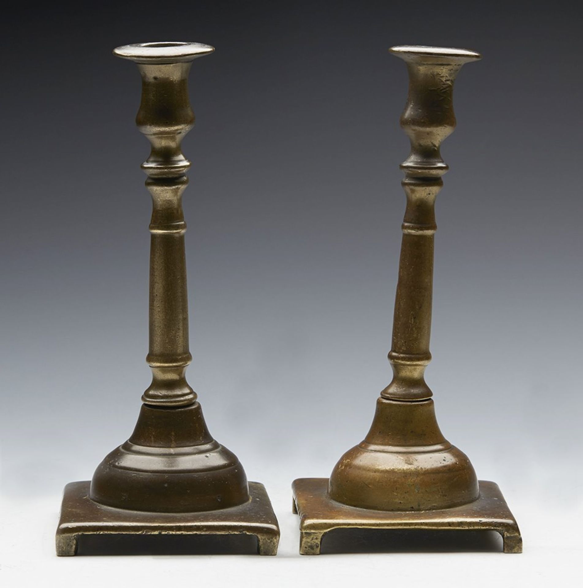 Pair Antique Spanish Bronze Candlesticks 18Th C. - Image 2 of 12