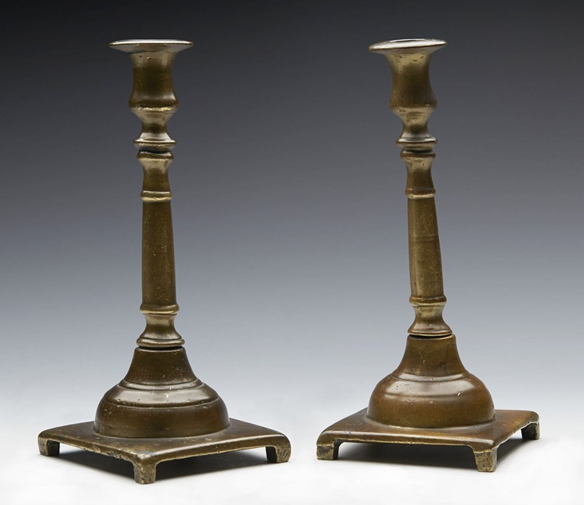 Pair Antique Spanish Bronze Candlesticks 18Th C. - Image 12 of 12