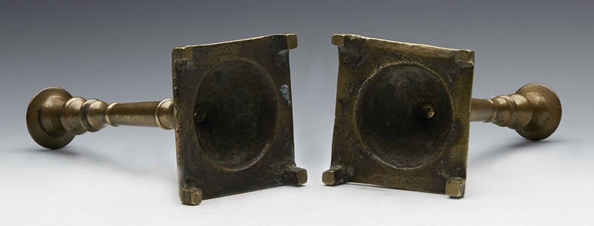 Pair Antique Spanish Bronze Candlesticks 18Th C. - Image 7 of 12
