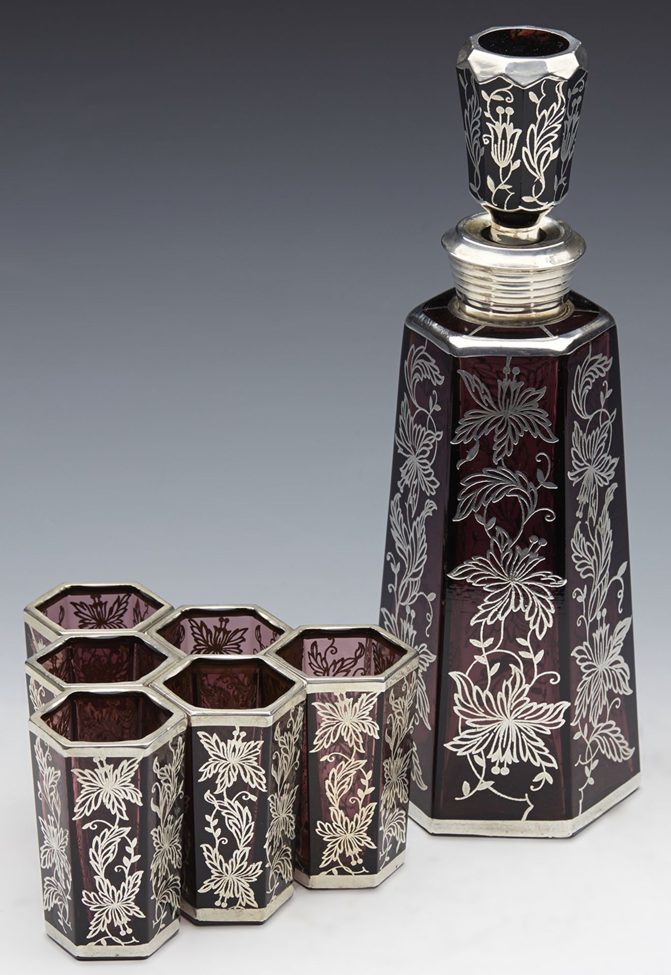 Italian Silver Overlay Amethyst Glass Liquer Set Early 20Th C. - Image 19 of 20