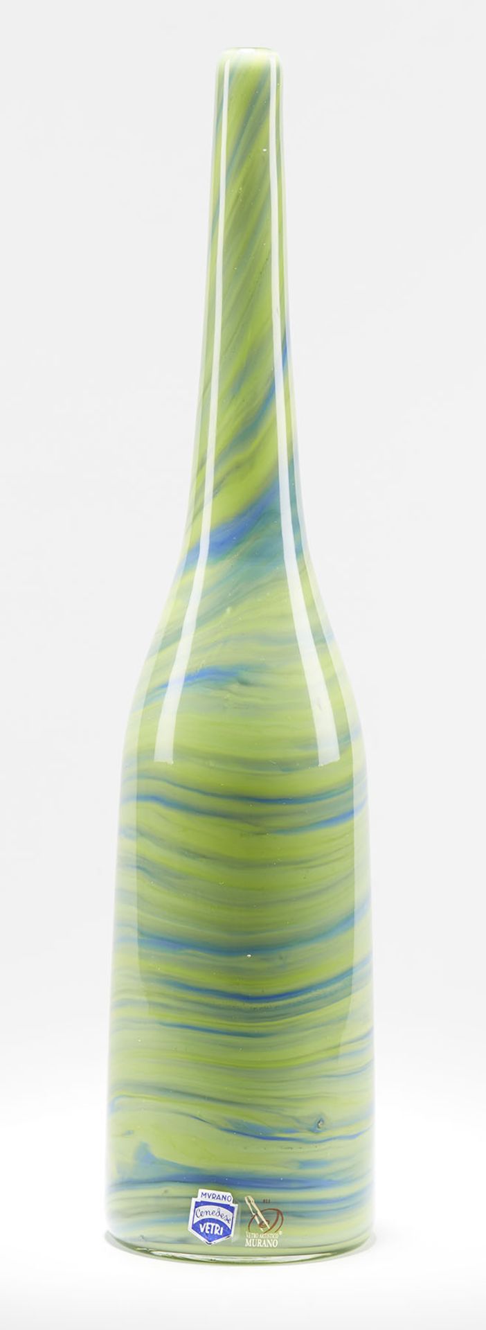 Italian Murano Gino Cenedese Signed Green Marbled Bottle Vase