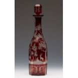 Antique Bohemian Ruby Acid Etched Spirit Decanter 19Th C.