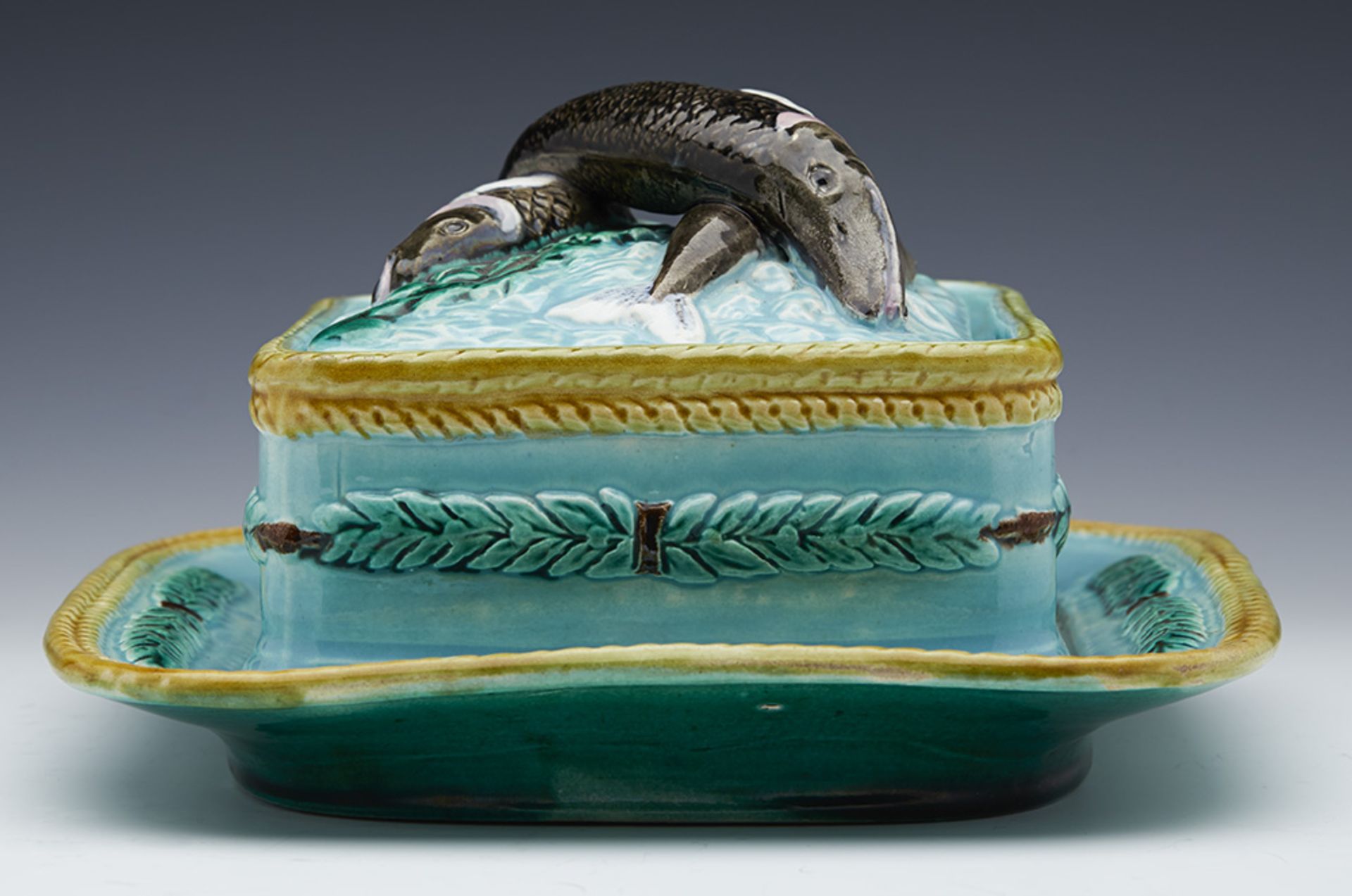 Antique English Majolica Sardine Dish With Fish And Leaves C.1865 - Image 5 of 10