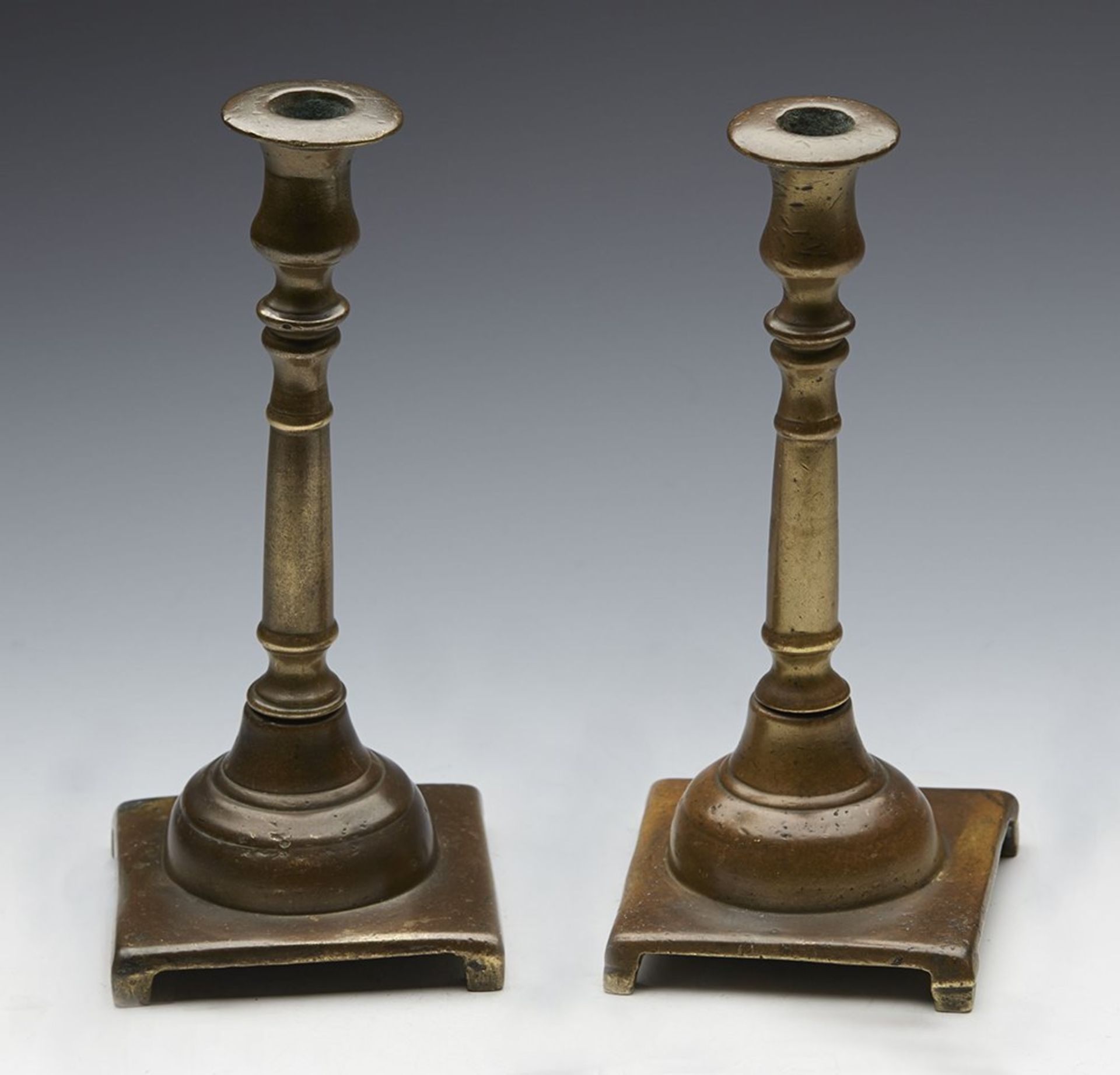 Pair Antique Spanish Bronze Candlesticks 18Th C.