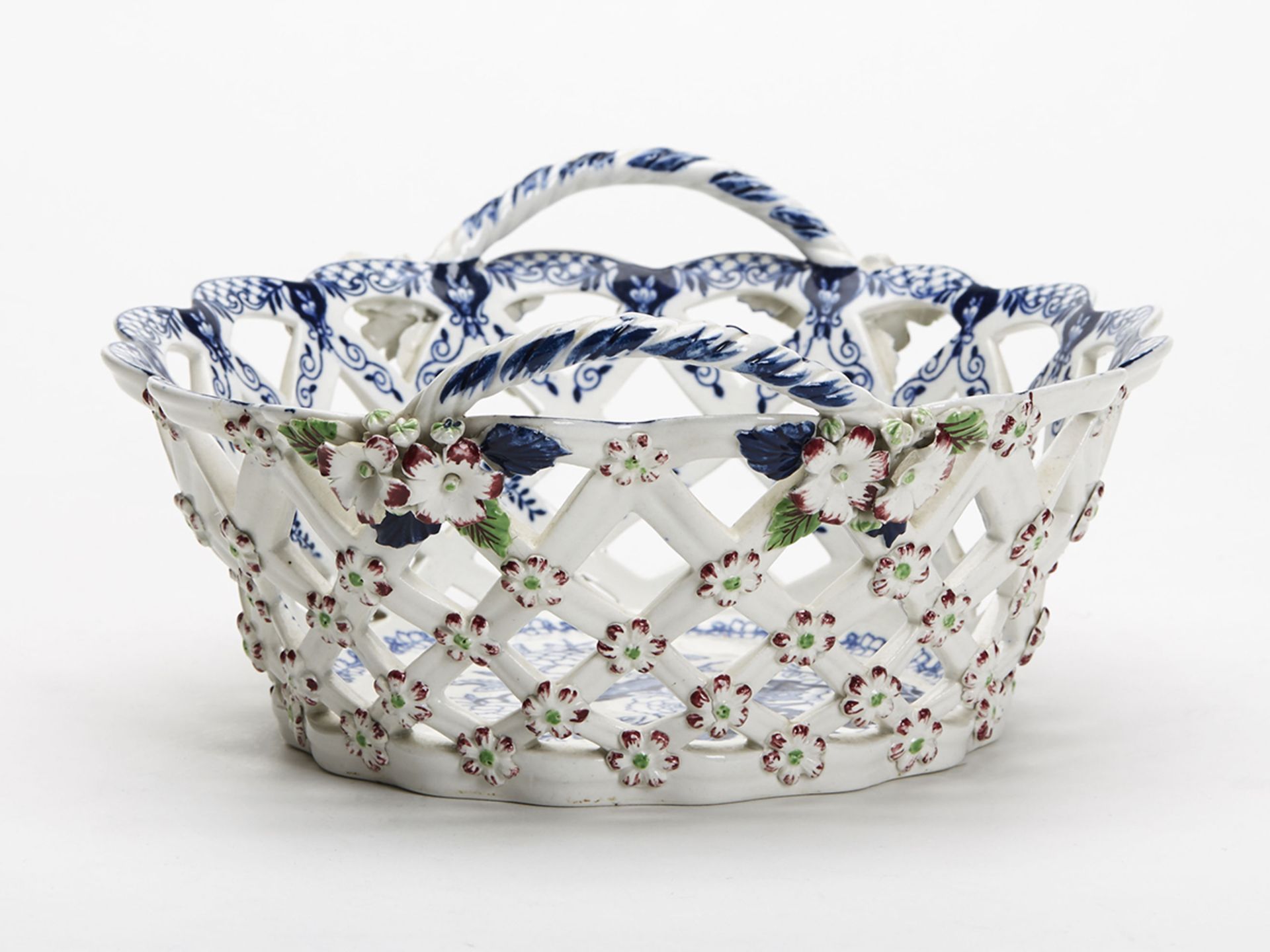 Antique Booths Worcester Blue & White Oval Basket 19Th C. - Image 2 of 8