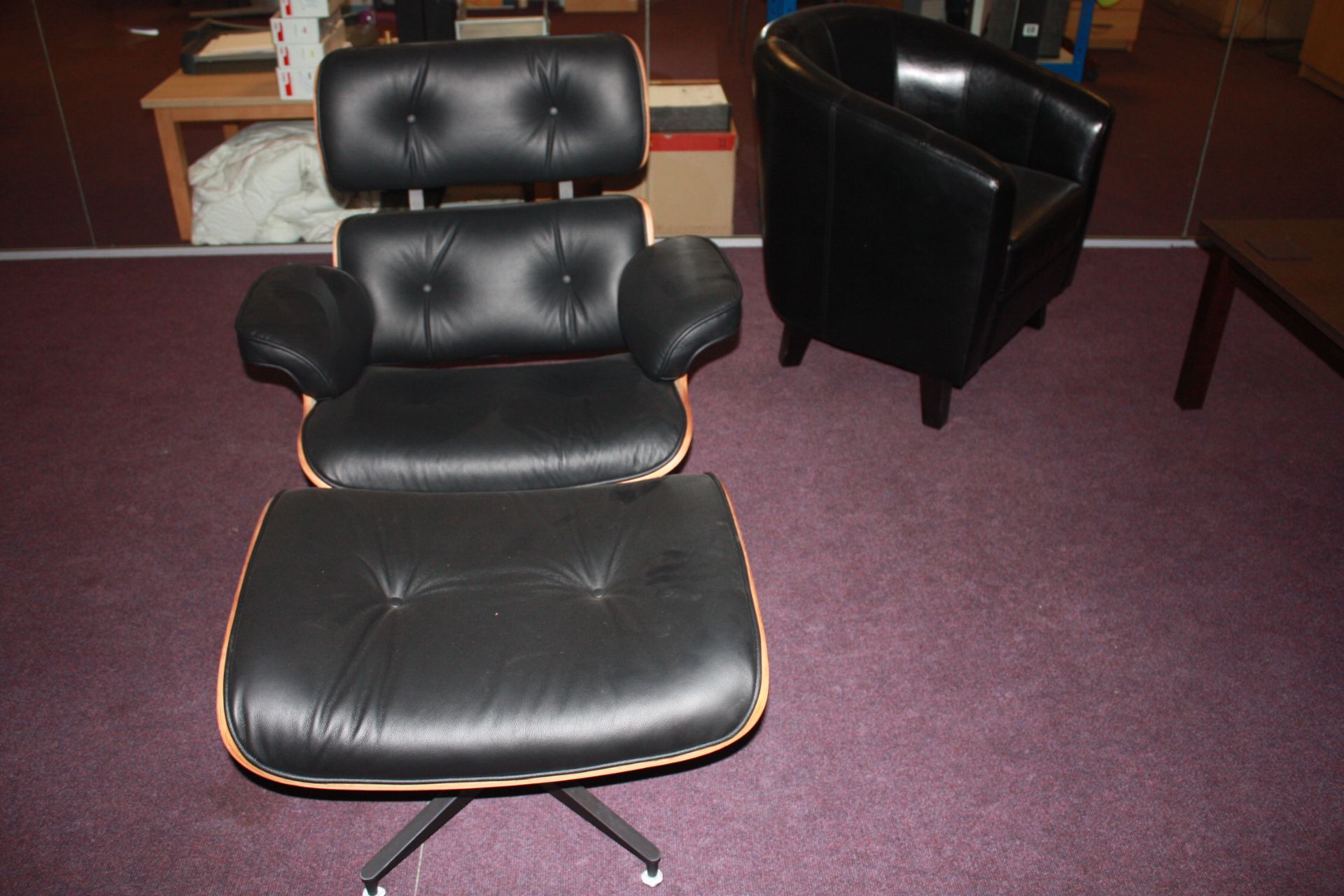 Leather Lounge Chair & Foot Stool - Image 3 of 6